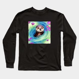 Otter Whirlpool with Flowers Long Sleeve T-Shirt